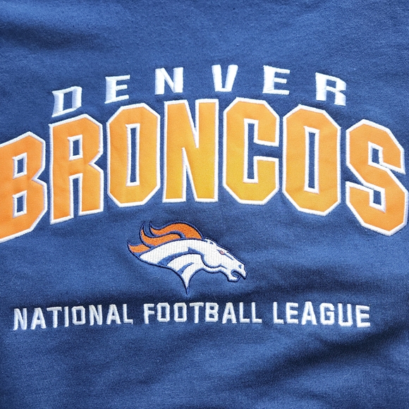 VTG LEE SPORT NFL DENVER BRONCOS FLEECE LINED PULLOVER SWEATER BLUE/ORANGE LARG - Picture 3 of 15